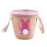 Easter Egg Basket for Kids Bunny Burlap Bag to Carry Eggs Candy and Gifts (Bunny Pink)