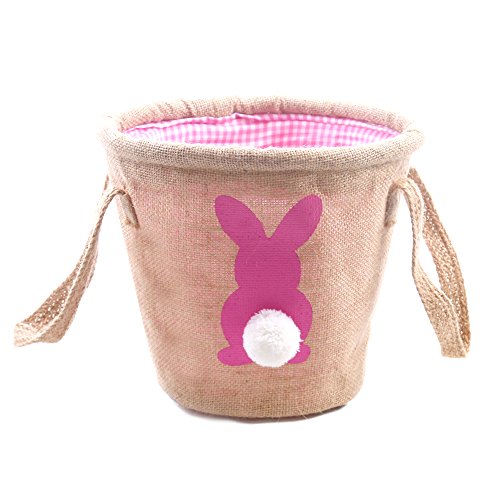 Easter Egg Basket for Kids Bunny Burlap Bag to Carry Eggs Candy and Gifts (Bunny Pink)