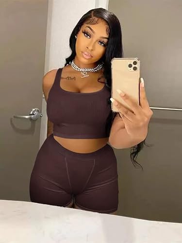 Miniatura 2 de AYWA Conjunto de entrenamiento casual de dos piezas para mujer, camiseta sin mangas acanalada, leggings de cintura alta, ropa activa