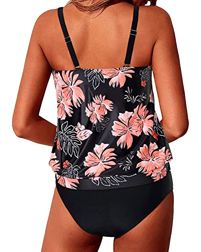 Image of Yonique Women Vintage Chevron 2 Piece Ruched Padded Tankini Set Flyaway Top With Triangle Brief Bottom Bathing Suit