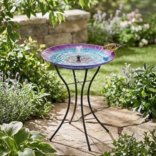 Regal Art & Gift Glass Bird Bath with Metal Stand, Outdoor Garden Decor