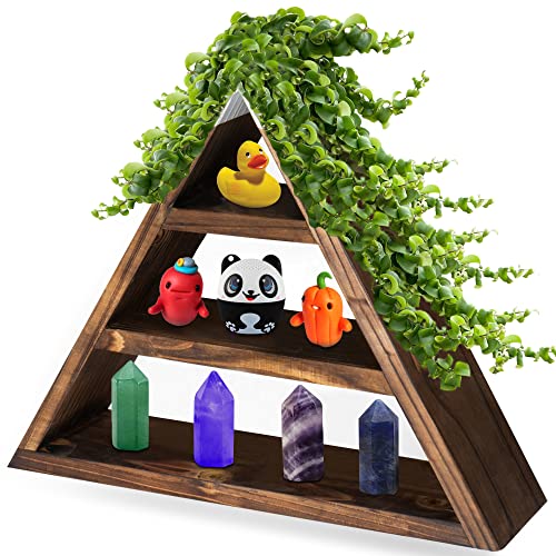 Triangle Shelf With Snowcap - No Drill, Easy to Hang Mountain Shelf, Crystal Holder for Stones Display, Crystal Shelf, Cute Shelf, Altar Shelf for Crystals - Wooden Wall & Desk Shelving - TheHomeNudge