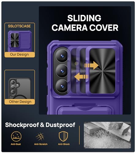 Image of SSLOTSCASE for Samsung Galaxy S26+ Plus Case with Card Holder & Camera Cover Stand & Slide Lens Cover, Multi-Functional Stylish Men Women Sturdy Shockproof Phone Case for Galaxy S26+ Plus 2026, Violet
