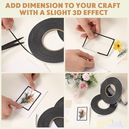 Image of Tatuo 2 Rolls Double Sided Foam Tape PE Foam Tape Sponge Soft Mounting Adhesive for DIY Craft Picture Poster Hanging(1 /8 Inch by 33 Feet,Black)