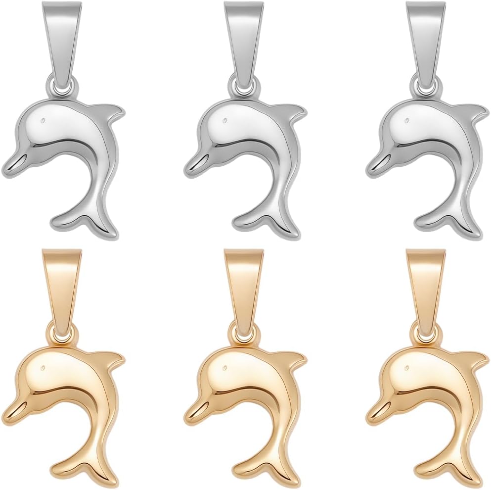 Beebeecraft 1 Box 6Pcs 2 Colors Dolphin Charms 304 Stainless Steel Marine Animals Charms for DIY Jewelry Necklace Bracelet Making