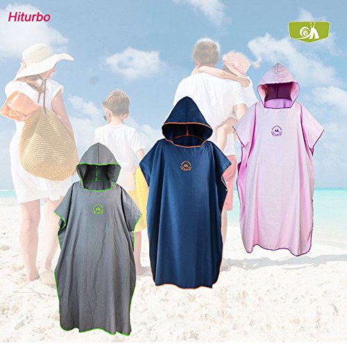 Hiturbo Microfiber Surf Poncho, Wetsuit Changing Bath Robe, Quick Dry Pool Swim Beach Towel with Hood (Navy)