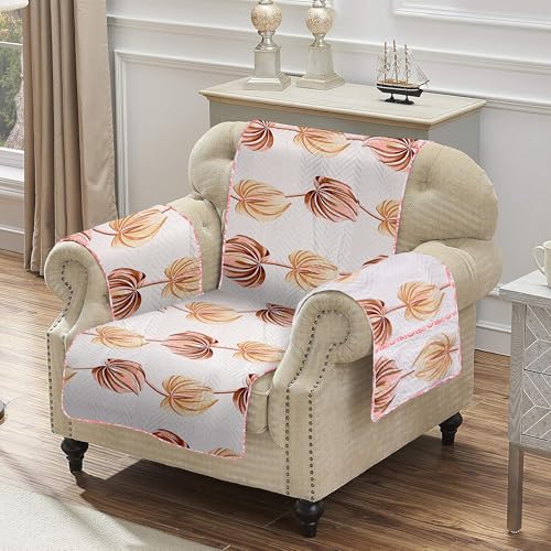 Image of Amazon Basics Printed Quilted Reversible Sofa Topper | 1 Seater | 175Cm X 60Cm | 325 GSM | Color - Pink, Polyester Blend