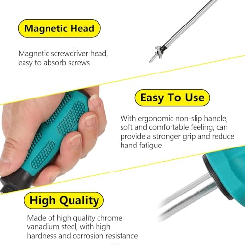 10-częściowy magnetyczny zestaw śrubokrętów: krzyżakowe, płaskie, uniwersalne – wysokiej jakości stal wanadowa z magnetycznymi końcówkami i ergonomicznym uchwytem.