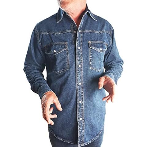 Mens Denim Shirt Dark Regular Fit Loose Unfitted Style in UK Size XXL Cover