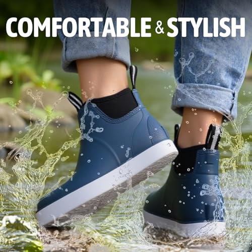 Image of Men's Deck Boots Waterproof Rain Boots Slip On Fishing Booties Ankle Booties Chelsea Boot Men botas para hombre for Gardening Fishing Boating Camping Sailing Dark Blue