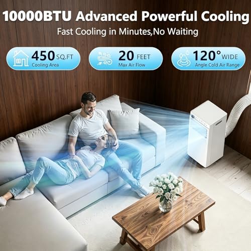 Image of Electactic 10000 BTU Portable Air Conditioners, 4-in-1 Portable AC Unit Up to 450 Sq.Ft., Air Conditioner Portable with Cool, Fan, Dehumidifier, Auto Drain, 24H Timer, Remote & Window Kit, for Bedroom
