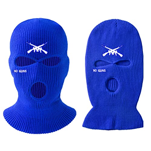 ariarly 3 Hole Full Face Mask Cover Ski Mask Winter Balaclava Knitted Hat Letter Embroidered Face Cover Warm Cover for Outdoor Cycling Skiing Running (Blue)