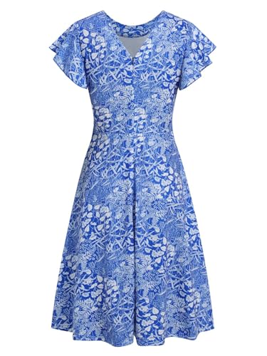 Image of MSLG Women's Fit and Flare Ruffle Short Sleeves Dresses Work V-Back Cocktail Semi Formal A Line Dress with Pockets 842