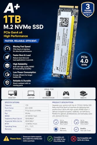 Image of 1TB 2280 PCIe Gen4 3D NAND NVMe M.2 SSD - Up to 7,100 MB /s - Shift up to Gen4 - Internal Solid State Drive (PC)