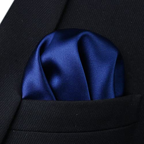 Image of HISDERN Mens Solid Color Ties Formal Satin Necktie and Pocket Square Set Classic Wedding Business Tie & Handkerchief