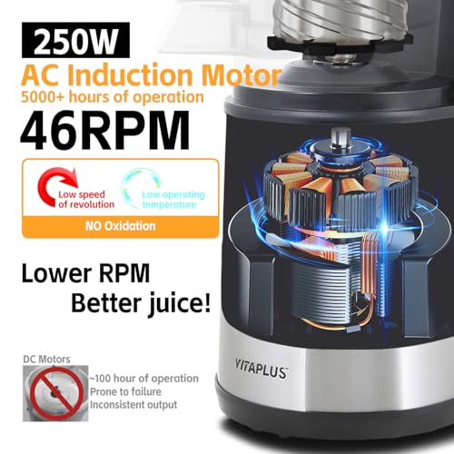 Cold Press Juicer, Upgraded AC Motor Masticating Juicer, Never Wears Stainless Steel Auger, BPA-FREE Slow Juicing Extractor Machine with Easy Clean 5.8" Feeding Chute for Whole Vegs and Fruits - Image 5