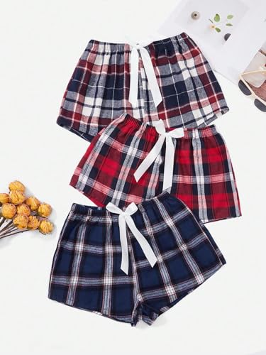 Milumia Women's 3 Pack Pajama Shorts Plaid Elastic Waist Pj Sleep Shorts2
