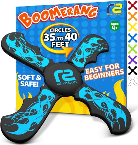Refresh Sports Boomerang for Kids & Adults - Soft, Durable, Easy to Throw & Catch - Ages 4-8 - Outdoor, Beach, Pool Play - Jet Black