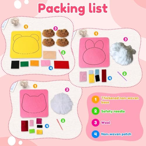 Image of 2Pcs Creative Sewing DIY Fluffy Animal Craft Kit for Kids | Felt Art & Craft Activity Toy | Creative Learning Kit for 4-8 Years | Birthday Gift((DIY Kids Threading Art)