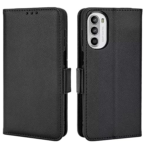 Custodia pelle per Motorola Moto G52 Moto G82 5G 6.6 Inches Cover per Telefono Serie Modello Litchi Semplice - Nero