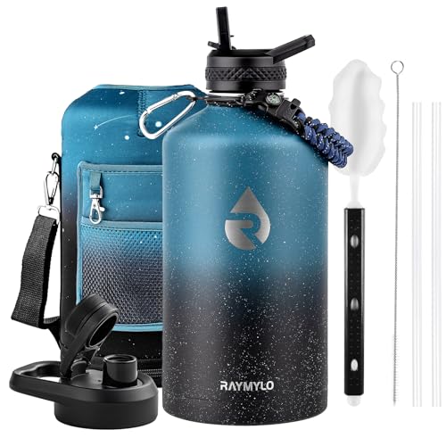Image of RAYMYLO 128oz Insulated Water Bottle, Triple Wall Vacuum Stainless Steel Water Bottles - Keeps Cold 48H, Reusable One Gallon Jug for Gym, Sports, Camping, Hiking,Travel, Starry Sky-Indigo /Black