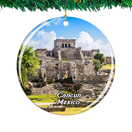 Weekino Mexico Tulum Mayan Ruins Cancun Christmas Ornament City Travel Souvenir Collection Double Sided Porcelain 2.85 Inch Hanging Tree Decoration