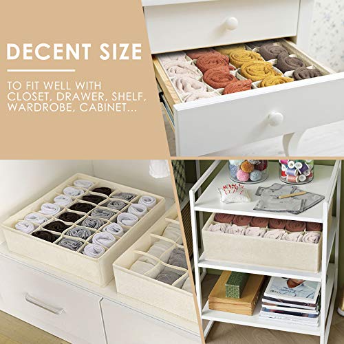 Image of Criusia 3 Pack Organizer Dividers, 64 Cell Fabric Foldable Cabinet Closet Organizers and Storage Boxes for Storing Socks, Underwear, Ties (16+24+24 Cell, Beige)