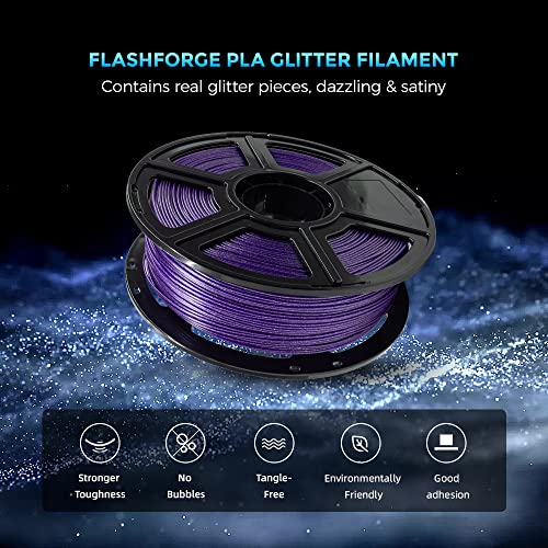 Image of FLASHFORGE 3D Printer Filament, PLA Galaxy Filament 1.75mm, 1KG Spool (2.2lbs), Dimensional Accuracy + /- 0.02mm for FDM 3D Printers, Better Tenacity & No Knotting (Purple)