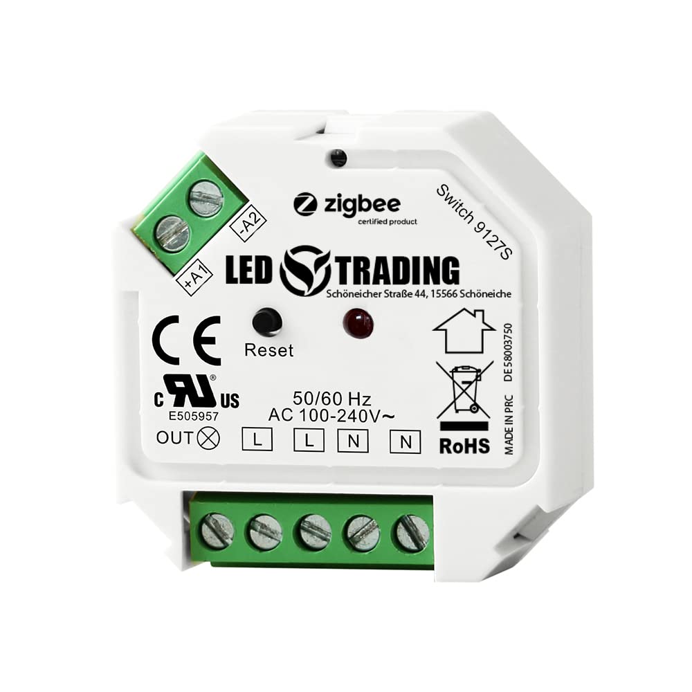 LED TRADING ZigBee 3.0 podtynkowy wyłącznik 1 kanał do 230 V maks. 200 W LED 400 W przełącznik halogenowy przyłącze do lamp, transformatorów i lamp z neutralnym przewodem (włącznik do przełącznika)