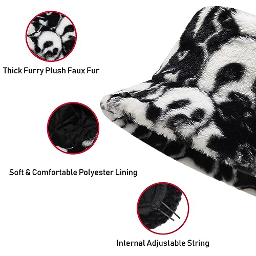 Image of Bucket Hat Women Furry Fuzzy Bucket Hats for Ladies, Winter Warm Fluffy Plush Faux Fur Hat for Women