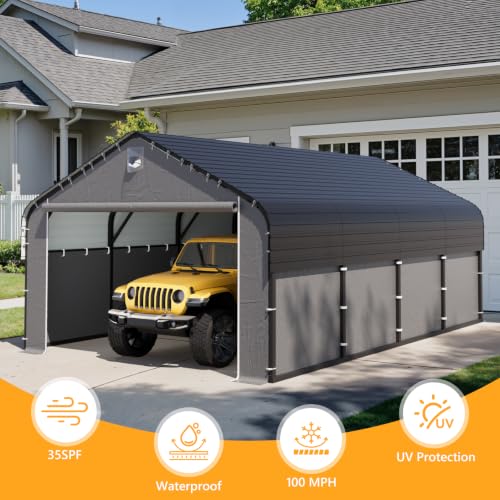Image of 12x20 Heavy‑Duty Metal Carport with Removable Sidewalls, All‑Weather Car Canopy, Snow & Wind Resistant, for Cars, Trucks, Boats and Outdoor Storage