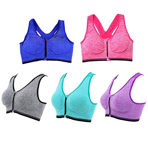 FLORATA Women's Zip Front Closure Sports Bra - Seamless Wirefree Padded Racerback Workout Gym Yoga Bras