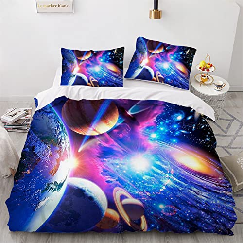 Parure de Lit 140x200 Système Solaire - Housse de Couette 1 Personne en Microfibre Doux avec Fermeture éclair, Ensemble Literie avec 1 taie d'oreiller 65x65 cm Cover