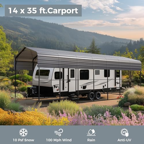 Image of GREEN PARTY 14x35x13 ft Metal RV Carport Heavy Duty Canopy Garage Shelter