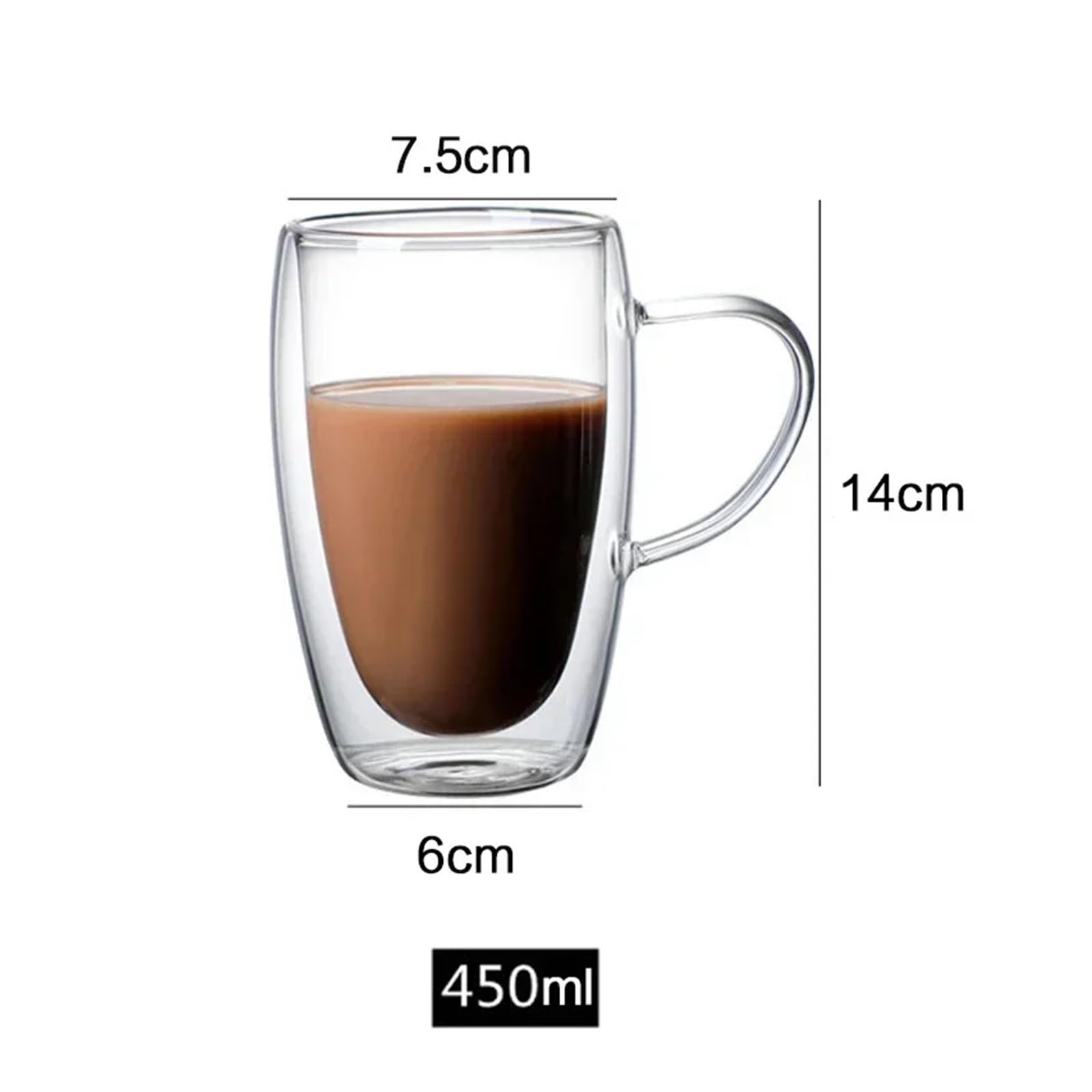 Szklany kubek do kawy z podwójnymi ściankami (4 szt., Coffee Glass 450 ml)