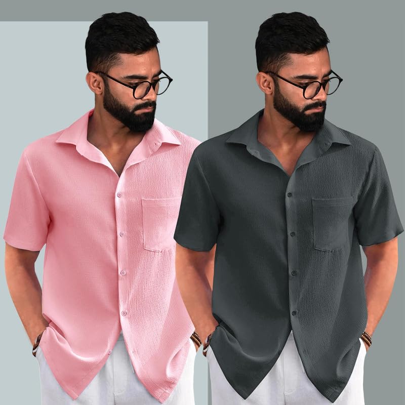 Image of Tee Projekt Textured Shirts for Men l Short Sleeve Shirt l Regular Fit Summer Shirts (Pack of 2)