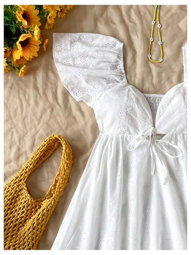 MakeMeChic Women's Casual Ruffle Mini Dress Summer Flutter Sleeve V Neck Tie Front Cutout A Line Dress3