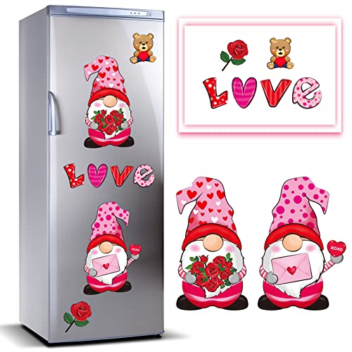 Flutesan 8 Pcs Valentine‘s Day Gnomes Refrigerator Magnets Valentines Kitchen Decor Rose Love Bear Fridge Stickers Car Magnets for Valentines Day Home Kitchen Cruise Door Cabinet Decor