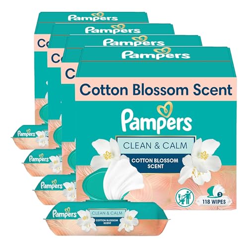 Image of Pampers Wipes, Clean & Calm, Cotton Blossom Scent, 168 Wipes Total (3X Pop-Top Packs) (Pack of 4)