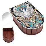 Boîte de rangement à rabat en bois avec miroir pour bagues, pinces à cheveux, colliers, cosmétiques - Pigeon