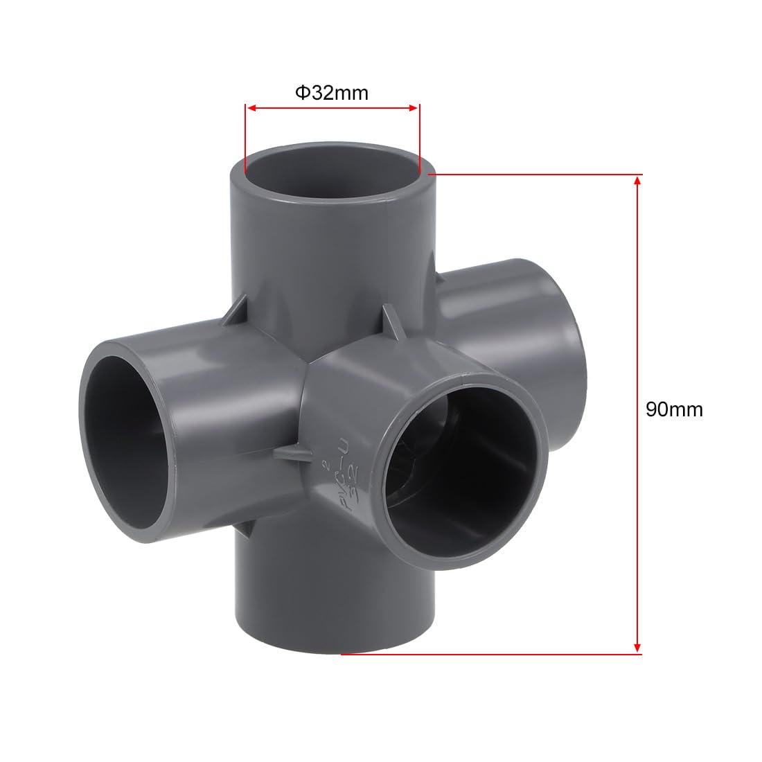 sourcing map Raccord 5 Voie Tuyau PVC coudé pour Meuble T Irrigation Gris 32mm 5Pcs