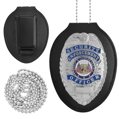 Universal Metal Badge with Leather Shield Holder Case, Costume Dress Up-Silver