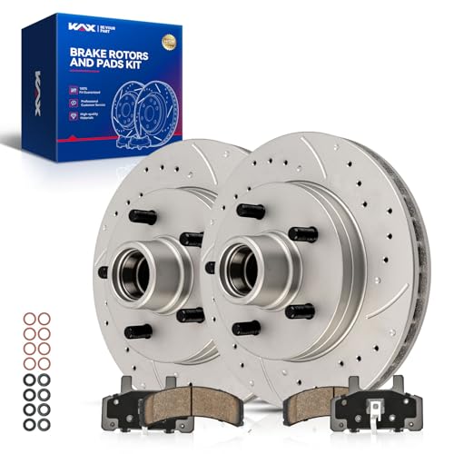 Image of KAX Front Brake Kit, Drilled and Slotted Brake Rotors, Ceramic Brake Pads | Fits Chevrolet, GMC- C1500, C1500 Suburban, Tahoe, Express 1500, Yukon, Savana 1500, Automotive Replacement Brake Kit