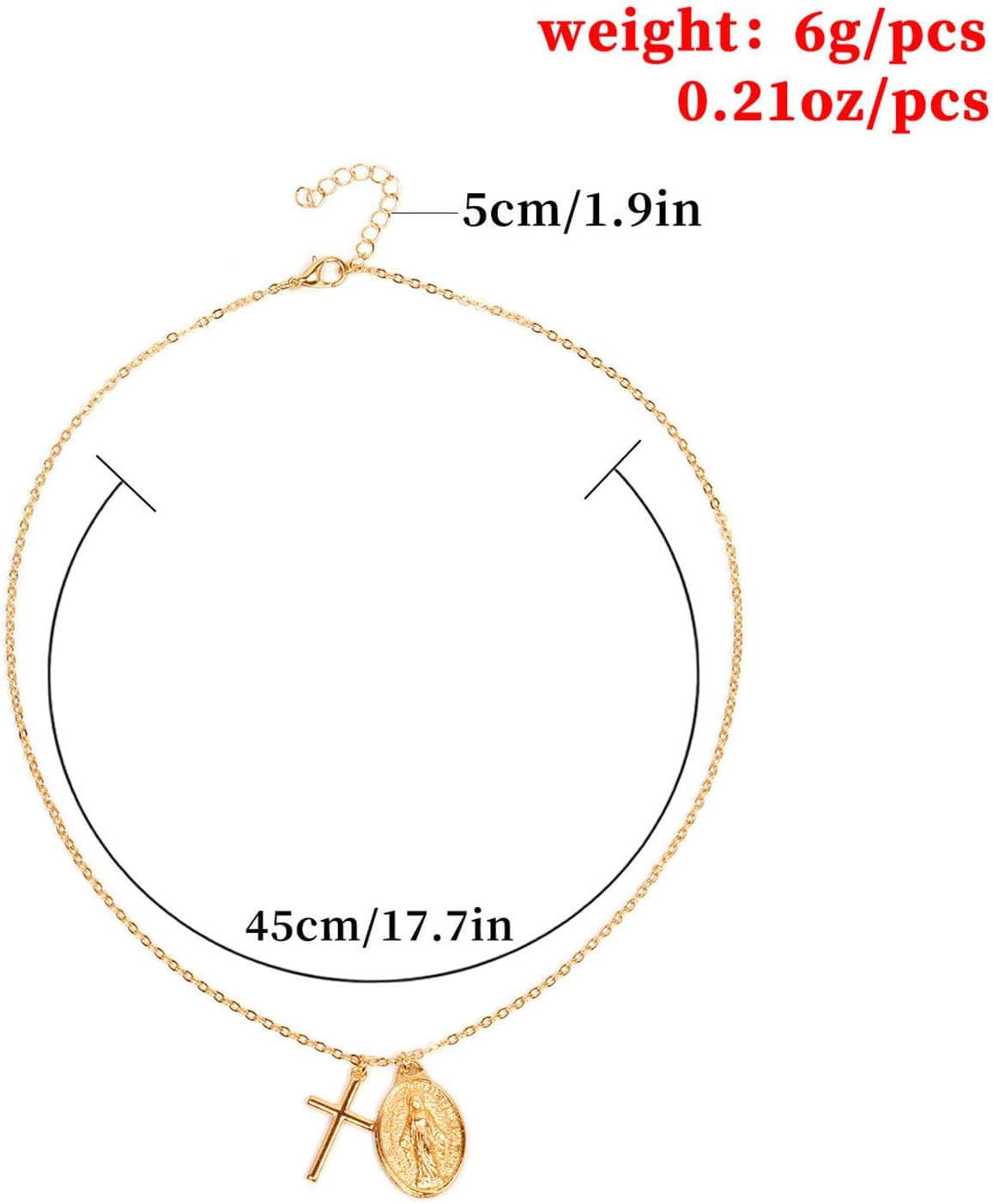 Gold Cross Virgin Mary Medal Pendant Necklace, Dainty Religious Jewelry for Women, Catholic Christian Faith Statement Necklace Gift - Image 6