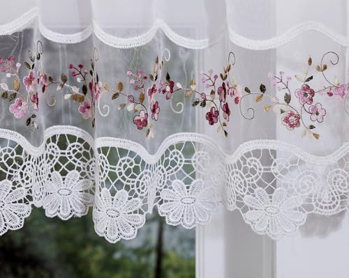 Today's Curtain, Vintage Macramé Organza Valance 14", White/Rose, 58" W x 14" L by Today's Curtain - Used condition - CA$19.84