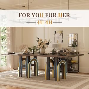 94 Inch Large Brown Wooden Dining Table for 8-10 People, Farmhouse Rectangular Dining Table with H Shape Solid Wood Legs U Shape Brushed Gold Base for Kitchen Dining Room Office 94 Inch Large Brown Wooden Dining Table for 8 10 People Farmhouse Rectangular Dining Table with H Shape Solid Wood Legs U Shape Brushed Gold Base for Kitchen Dining Room Office