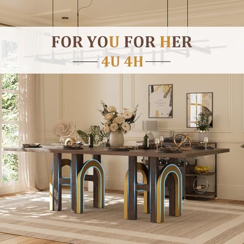 94-Inch-Large-Brown-Wooden-Dining-Table-for-8-10-People-Farmhouse-Rectangular-Dining-Table-with-H-Shape-Solid-Wood-Legs-U-Shape-Brushed-Gold-Base-for-Kitchen-Dining-Room-Office 94 Inch Large Brown Wooden Dining Table for 8 10 People Farmhouse Rectangular Dining Table with H Shape Solid Wood Legs U Shape Brushed Gold Base for Kitchen Dining Room Office
