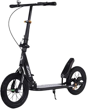 KCNN Folding Kickboard, Adult Scooter with Disc Handbrake and Extra Wide Wheels Foldable Double Suspension Scooter for Commuting Leisure Transportation Black