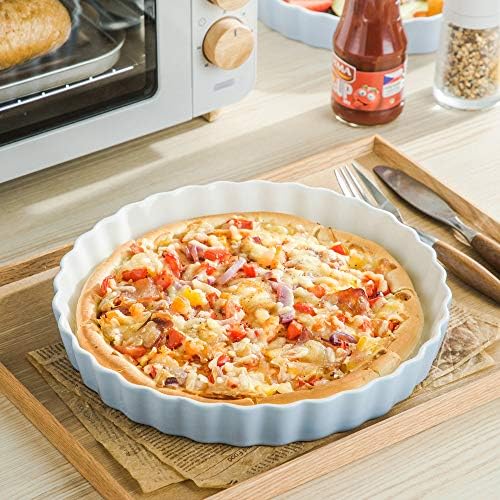 LOVECASA Głęboko marszczone obręcze ciasto naczynie porcelanowe okrągłe naczynie z flanu, pojemność 1100 ml  szary