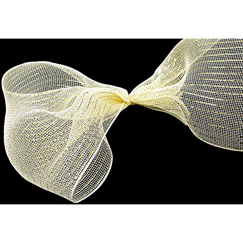 10 inch x 30 feet Deco Poly Mesh Ribbon - Cream with Gold Foil - Thumbnail 2
